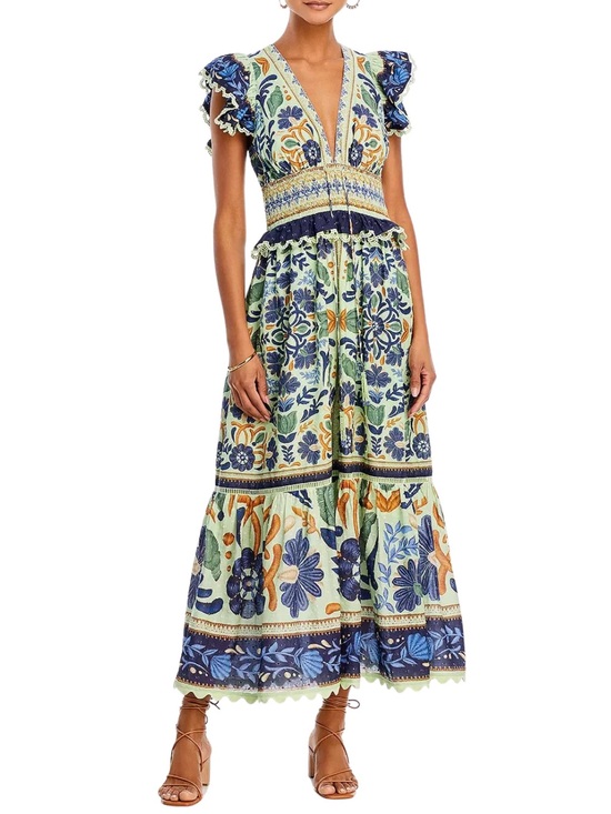 FARM Rio Dresses & Skirts - FARM Rio Ocean Tapestry Dress Embroidered Floral Mint Maxi